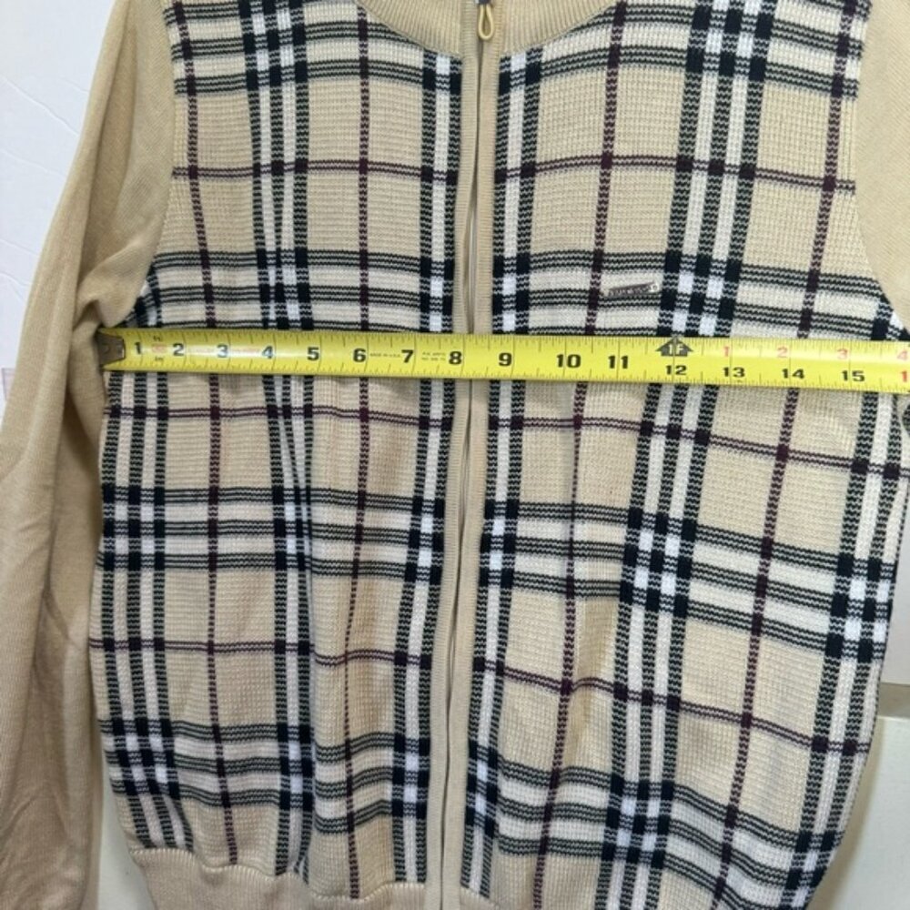 BALENCIAGA Nova‎ Check Zip Cardigan Knit Jacket Sweater Logo Neutral Tan Wool S - Picture 15 of 16